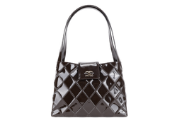 CHANEL DARK BROWN PATENT QUILTED SHOULDER BAG RUTHENIUM HARDWARE (616xxxx) WITH CARD AND BOX