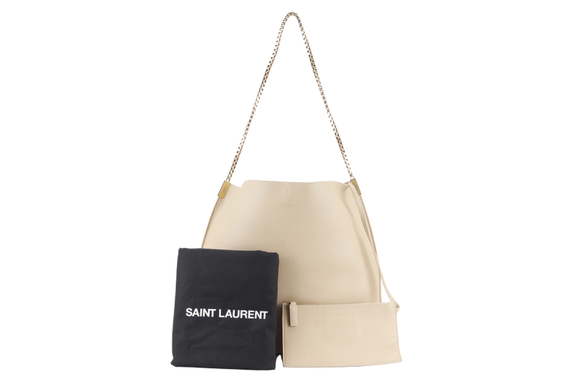 YVES SAINT LAURENT (YSL) SUZANNE HOBO SHOULDER BAG BEIGE GRAINED LEATHER GOLD HARDWARE WITH DUST COVER