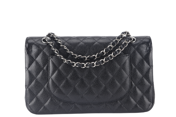 CHANEL CLASSIC FLAP (2618xxxx) MEDIUM BLACK CAVIAR SILVER HARDWARE NO CARD WITH DUST COVER AND BOX