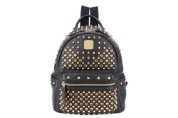 MCM BLACK SMALL BACKPACK GOLD STUDDED SWAROVSKI BACKPACK WITH DUST COVER