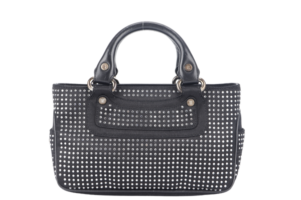 CELINE MINI BOOGIE IN CRYSTAL ENCRUSTED BLACK SILK SILVER HARDWARE WITH DUST COVER