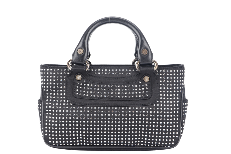 CELINE MINI BOOGIE IN CRYSTAL ENCRUSTED BLACK SILK SILVER HARDWARE WITH DUST COVER