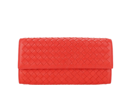 BOTTEGA VENETA CONTINENTAL FLAP WALLET RED INTRECCIATO LEATHER WITH DUST COVER AND BOX
