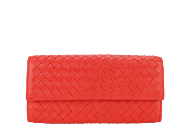 BOTTEGA VENETA CONTINENTAL FLAP WALLET RED INTRECCIATO LEATHER WITH DUST COVER AND BOX