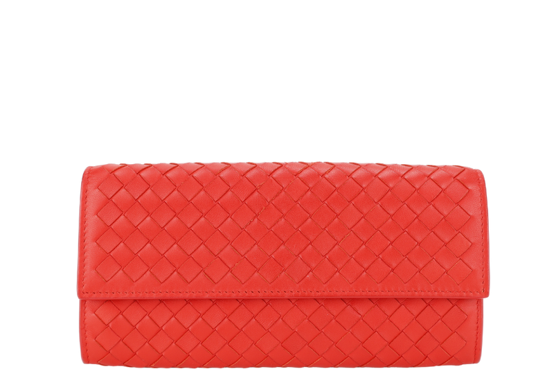 BOTTEGA VENETA CONTINENTAL FLAP WALLET RED INTRECCIATO LEATHER WITH DUST COVER AND BOX