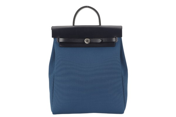 HERMES HERBAG A DOS ZIP RETOURNE TILT STAMP Z (2021) NAVY BLUE TOILE CANVAS & BLACK HUNTER LEATHER PALLADIUM HARDWARE STAMP Z (2021) WITH LOCK&KEYS, POUCH, DUST COVER AND BOX