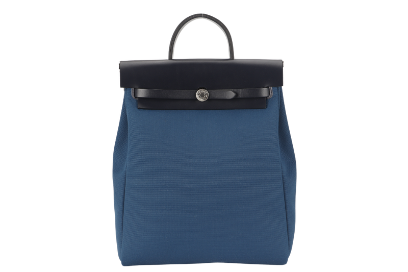 HERMES HERBAG A DOS ZIP RETOURNE TILT STAMP Z (2021) NAVY BLUE TOILE CANVAS & BLACK HUNTER LEATHER PALLADIUM HARDWARE STAMP Z (2021) WITH LOCK&KEYS, POUCH, DUST COVER AND BOX