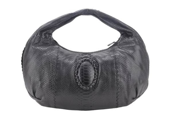 BOTTEGA VENETA BLACK PYTHON SKIN LARGE HOBO BAG WITH DUST COVER
