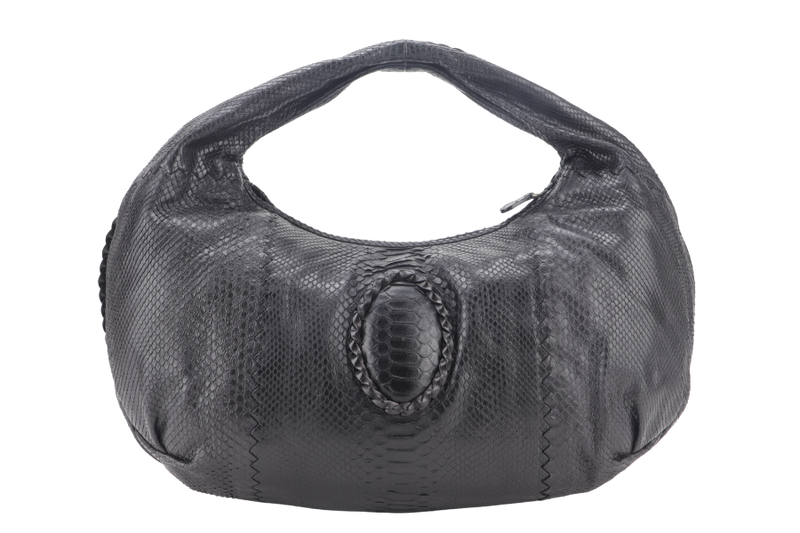 BOTTEGA VENETA BLACK PYTHON SKIN LARGE HOBO BAG WITH DUST COVER