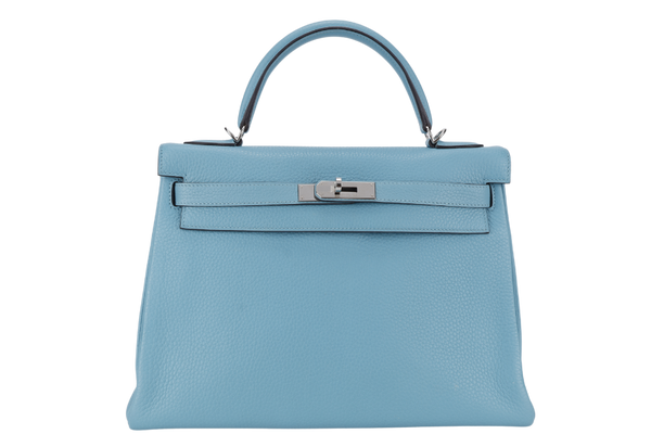 HERMES KELLY 32 BLUE ATOLL CLEMENCE SILVER HARDWARE STAMP X (YEAR 2016) WITH KEYS&LOCK, STRAPS, DUST COVER AND BOX