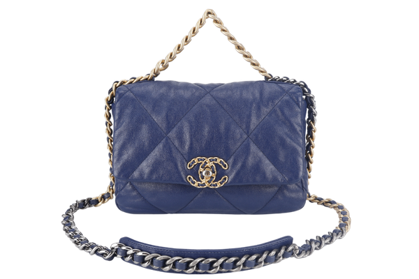 CHANEL C19 (2943xxxx) SMALL ELECTRIC BLUE CLAFSKIN MIX HARDWARE WITH DUST COVER, CARD AND BOX