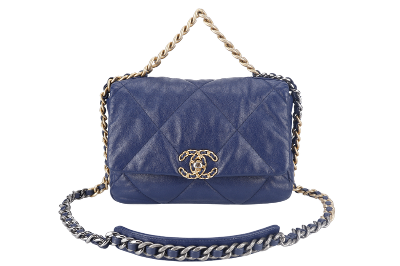 CHANEL C19 (2943xxxx) SMALL ELECTRIC BLUE CLAFSKIN MIX HARDWARE WITH DUST COVER, CARD AND BOX