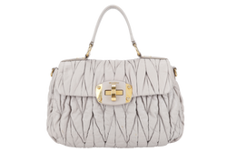 MIU MIU GREY TURNLOCK TOP HANDLE MATELASSE LEATHER 2WAY BAG GOLD HARDWARE WITH LEATHER STRAPS NO DUST COVER