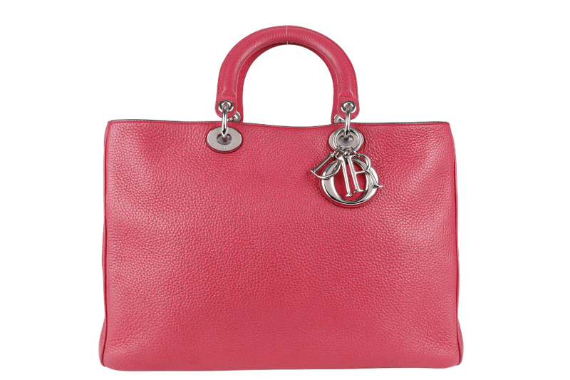 CHRISTIAN DIOR DIORISSIMO TOTE BAG (09-MA-0173) LARGE PINK PEBBLED LEATHER, SILVER HARDWARE, WITH CARD, STRAP & DUST COVER