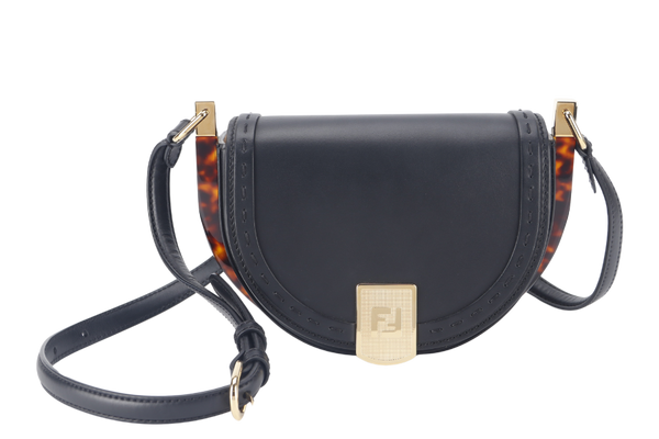 FENDI VITELLO KING PLEXIGLASS MOONLIGHT (8BT346)) BLACK SHOULDER BAG CALFSKIN LEATHER GOLD HARDWARE WITH STRAPS AND DUST COVER