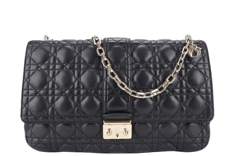 CHRISTIAN DIOR NEW LOCK FLAP BAG BLACK LAMBSKIN LEATHER GOLD HARDWARE WITH KEYS NO DUST COVER