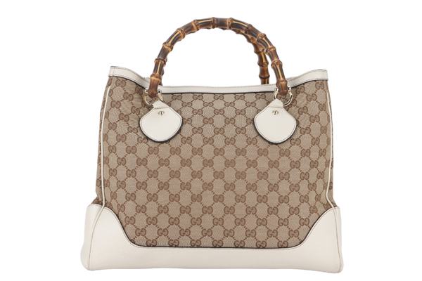 GUCCI DIANA BAMBOO TOP HANDLE (282317 203998) LARGE GG CANVAS SILVER HARDWARE NO DUST COVER