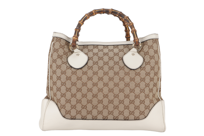 GUCCI DIANA BAMBOO TOP HANDLE (282317 203998) LARGE GG CANVAS SILVER HARDWARE NO DUST COVER