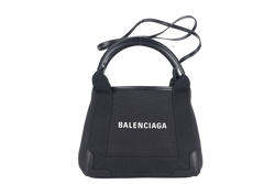 BALENCIAGA CABAS (390346) TWO WAY BAG xs BLACK CANVAS SILVER HARDWARE 1000.T.523147 WITH DUST COVER AND BOX