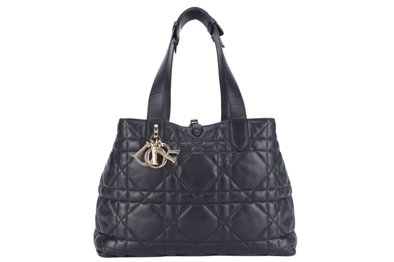 CHRISTIAN DIOR SMALL TOUJOURS BLACK MACROCANNAGE CALFSKIN TOTE WITH DUST COVER AND SMALL POUCH