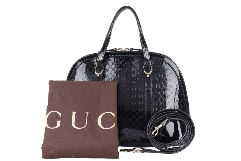 GUCCI BLACK MICROGUCCISSIMA PATENT LEATHER NICE TOP HANDLE BAG GOLD HARDWARE WITH STRAPS AND DUST COVER