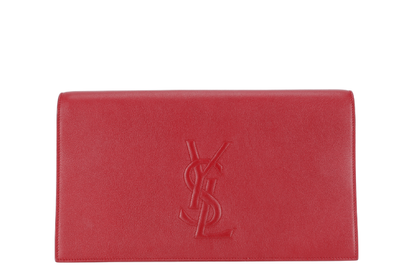 YVES SAINT LAURENT (YSL) BELLE DE JOUR CLUTCH MAROON CALFSKIN LEATHER GOLD HARDWARE WITH DUST COVER