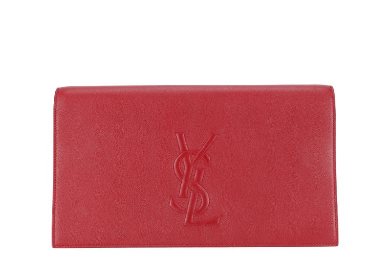 YVES SAINT LAURENT (YSL) BELLE DE JOUR CLUTCH MAROON CALFSKIN LEATHER GOLD HARDWARE WITH DUST COVER