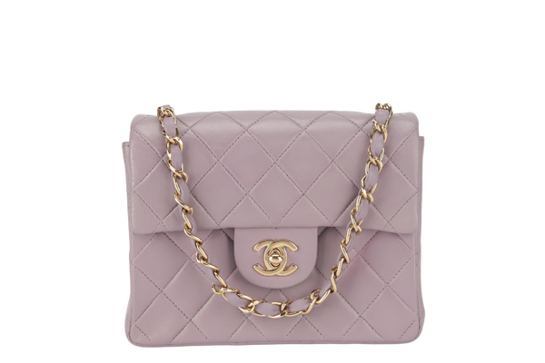 CHANEL VINTAGE CLASSIC FLAP MINI SQUARE (795xxxx) LILAC LAMBSKIN GOLD HARDWARE WITH CARD AND DUST COVER