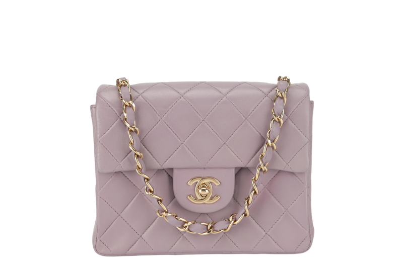 CHANEL VINTAGE CLASSIC FLAP MINI SQUARE (795xxxx) LILAC LAMBSKIN GOLD HARDWARE WITH CARD AND DUST COVER