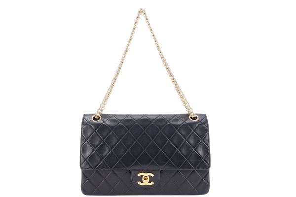 CHANEL VINTAGE BLACK LAMBSKIN JERSEY CHAIN NO CARD WITH DUST COVER