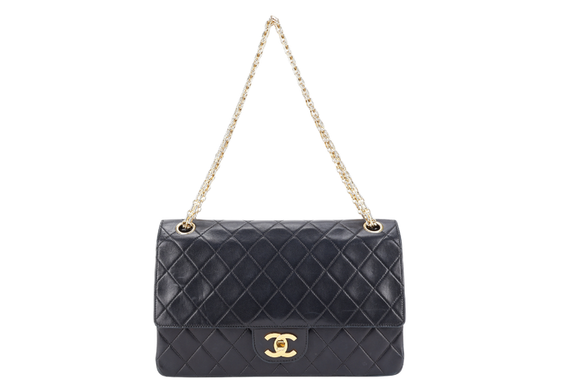 CHANEL VINTAGE BLACK LAMBSKIN JERSEY CHAIN NO CARD WITH DUST COVER