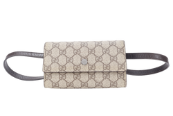 GUCCI GG CANVAS PVC LEATHER WAIST BAG SILVER HARDWARE WITH LEATHER STRAPS