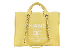 CHANEL DEAUVILLE TOTE BAG MICROCHIP (AJPXxxxx) LARGE YELLOW CANVAS GOLD HARDWARE WITH POUCH NO DUST COVER