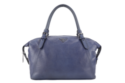 PRADA BR4998 BLUE LARGE LEATHER BOSTON BAG SILVER HARDWARE WITH KEYS & LOCK NO DUST COVER