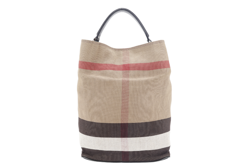 BURBERRY ASHBY MEDIUM CHECKED BUCKET CANVAS WITH DUST COVER