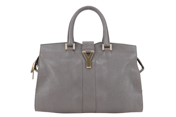 YVES SAINT LAURENT (YSL) CABAS Y LIGNE DARK GREY LEATHER GOLD HARDWARE WITH DUST COVER AND STRAPS