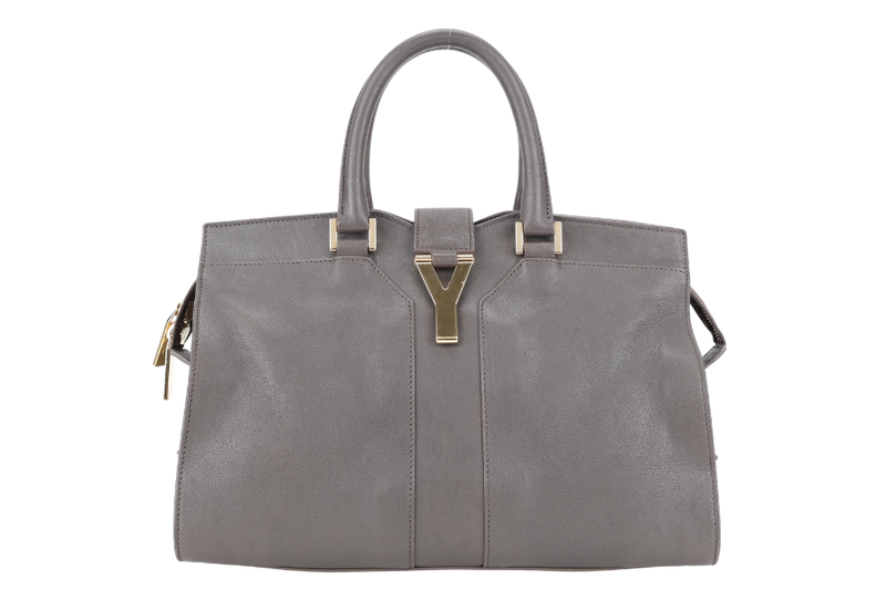 YVES SAINT LAURENT (YSL) CABAS Y LIGNE DARK GREY LEATHER GOLD HARDWARE WITH DUST COVER AND STRAPS
