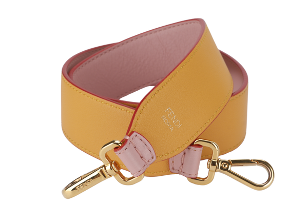 FENDI BAG STRAP PASTEL PINK-YELLOW CALF LEATHER GOLD HARDWARE WITH DUST COVER