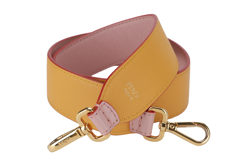 FENDI BAG STRAP PASTEL PINK-YELLOW CALF LEATHER GOLD HARDWARE WITH DUST COVER