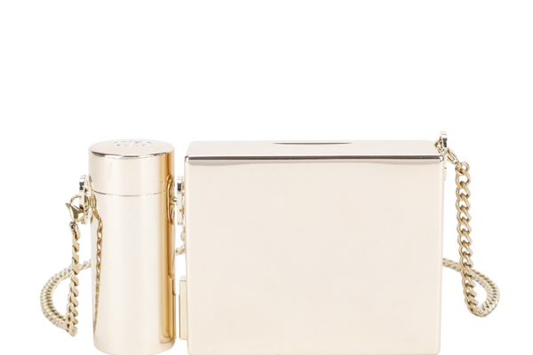 CHRISTIAN DIOR HOLIDAY LIMITED EDITION GOLD METAL MAKE UP CLUTCH CROSSBODY BAG GOLD HARDWARE WITH DUST COVER