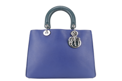 CHRISTIAN DIOR DIORISSIMO TOTE MEDIUM TRICOLOR BLUE-BLACK-GREEN SILVER HARDWARE (09-MA-0175) WITH STRAPS