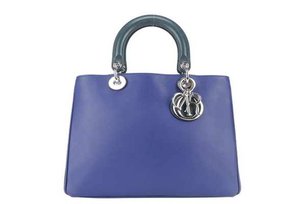 CHRISTIAN DIOR DIORISSIMO TOTE MEDIUM TRICOLOR BLUE-BLACK-GREEN SILVER HARDWARE (09-MA-0175) WITH STRAPS