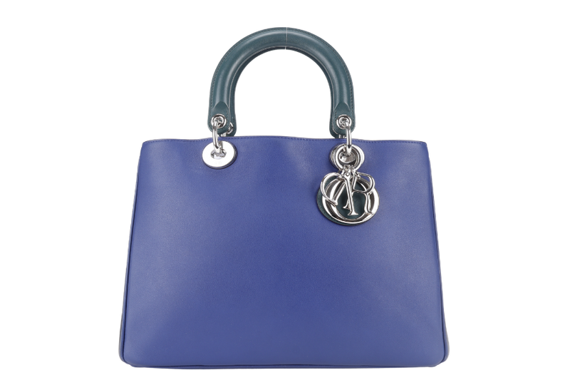 CHRISTIAN DIOR DIORISSIMO TOTE MEDIUM TRICOLOR BLUE-BLACK-GREEN SILVER HARDWARE (09-MA-0175) WITH STRAPS