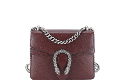 GUCCI 421970 493075 DIONYSUS MINI MAROON TANNED LEATHER SHOULDER BAG SILVER HARDWARE WITH DUST COVER