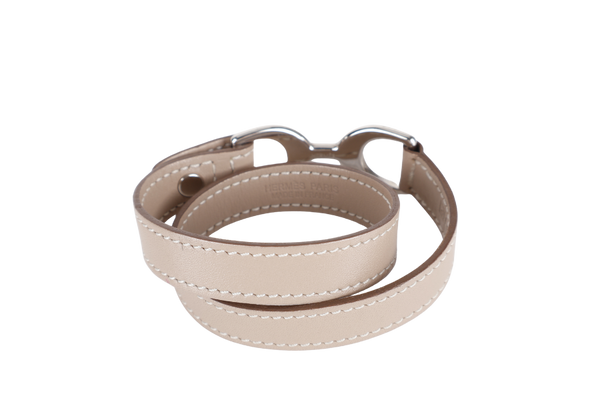 Hermes Double Tour Paddle Bracelet, Gris T Color, Silver Hardware with Dust Cover & Box