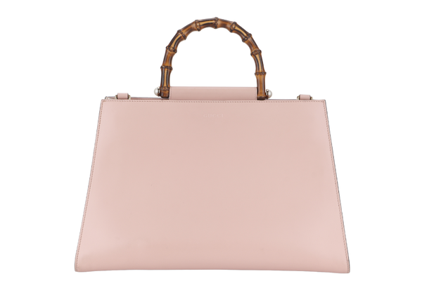 GUCCI NIMFAIR BAMBOO TOP HANDLE ( 453764.213317) LARGE MINI PINK LEATHER GOLD HARDWARE WITH LONG STRAP AND DUST COVER