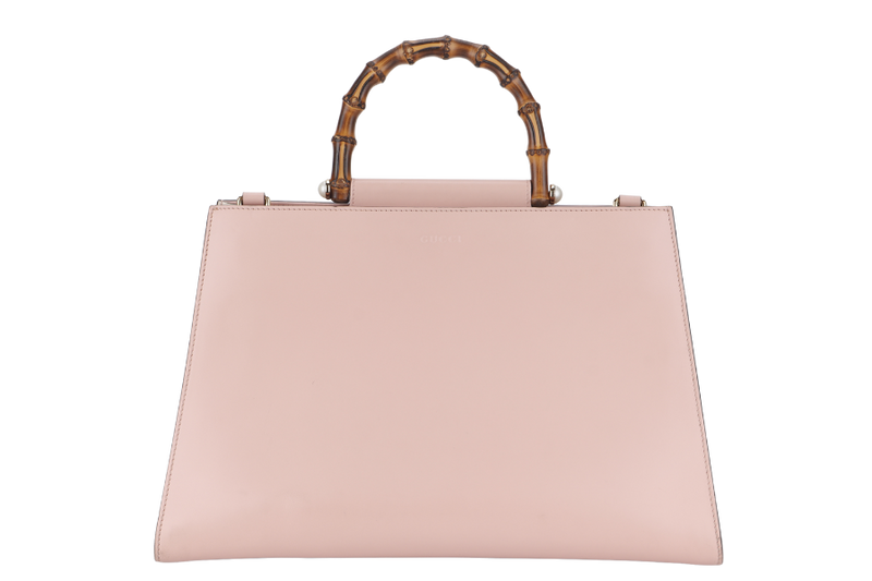 GUCCI NIMFAIR BAMBOO TOP HANDLE ( 453764.213317) LARGE MINI PINK LEATHER GOLD HARDWARE WITH LONG STRAP AND DUST COVER