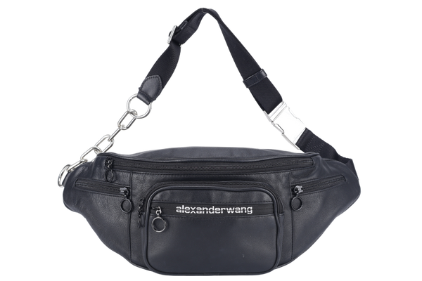 ALEXANDER WANG BLACK LAMBSKIN ATTICA BELT BAG SILVER AND BLACK HARDWARE NO DUST COVER