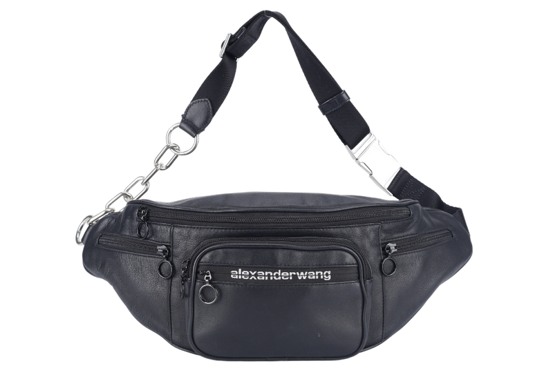 ALEXANDER WANG BLACK LAMBSKIN ATTICA BELT BAG SILVER AND BLACK HARDWARE NO DUST COVER