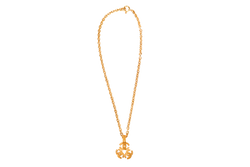 CHANEL VINTAGE GOLD PLATED NECKLACE 58CM ROUND CLOVER SHAPE CC PENDANT, NO BOX